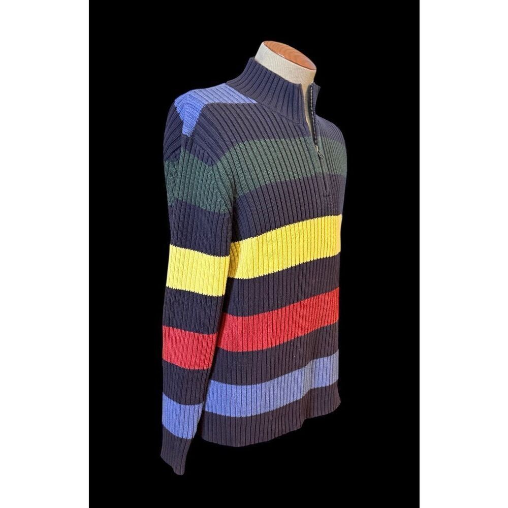 Lands End Quarter Zip Color Block Stripe Sweater Mock Neck Sz. XL Preppy - Picture 6 of 12